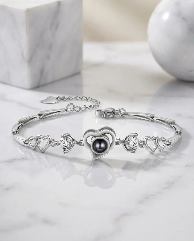 Personalised Heart Photo Projection Bracelet - Interlocking Love Links IfShe UK