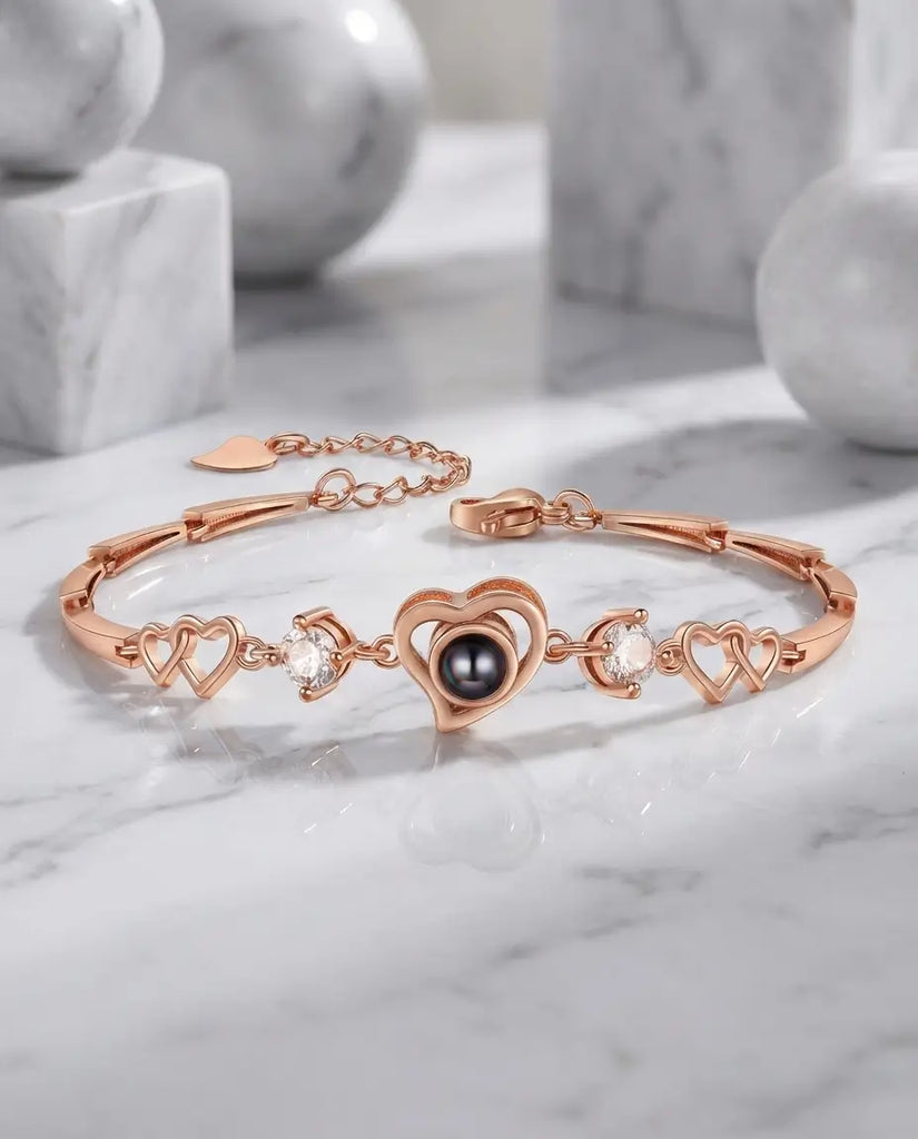 Personalised Heart Photo Projection Bracelet - Interlocking Love Links IfShe UK
