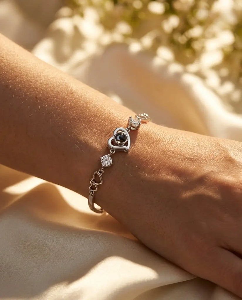 Personalised Heart Photo Projection Bracelet - Interlocking Love Links IfShe UK