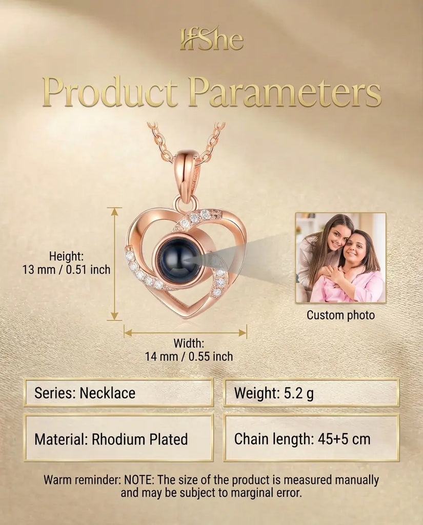 Personalised Heart Photo Projection Necklace - Hidden Picture Pendant IfShe UK