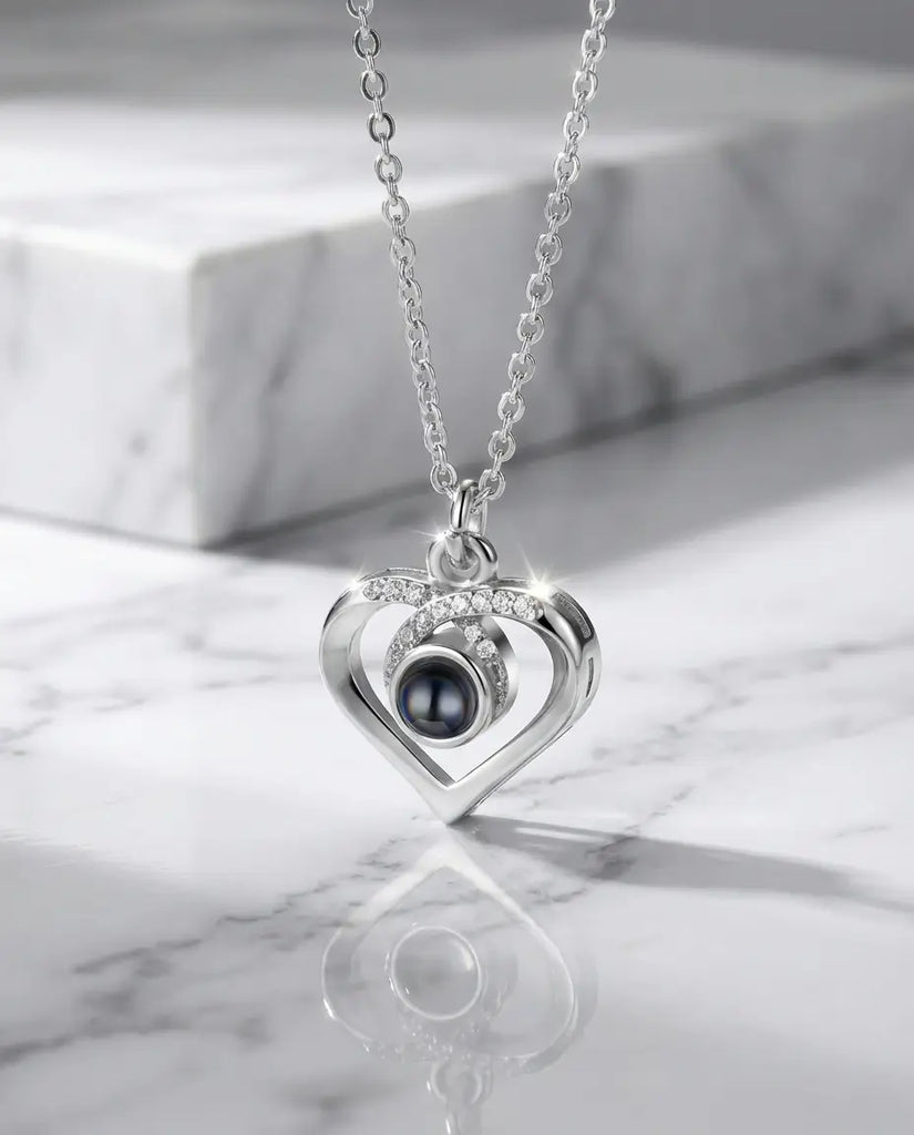 Personalised Heart Photo Projection Necklace - Infinity Loop Pendant IfShe UK