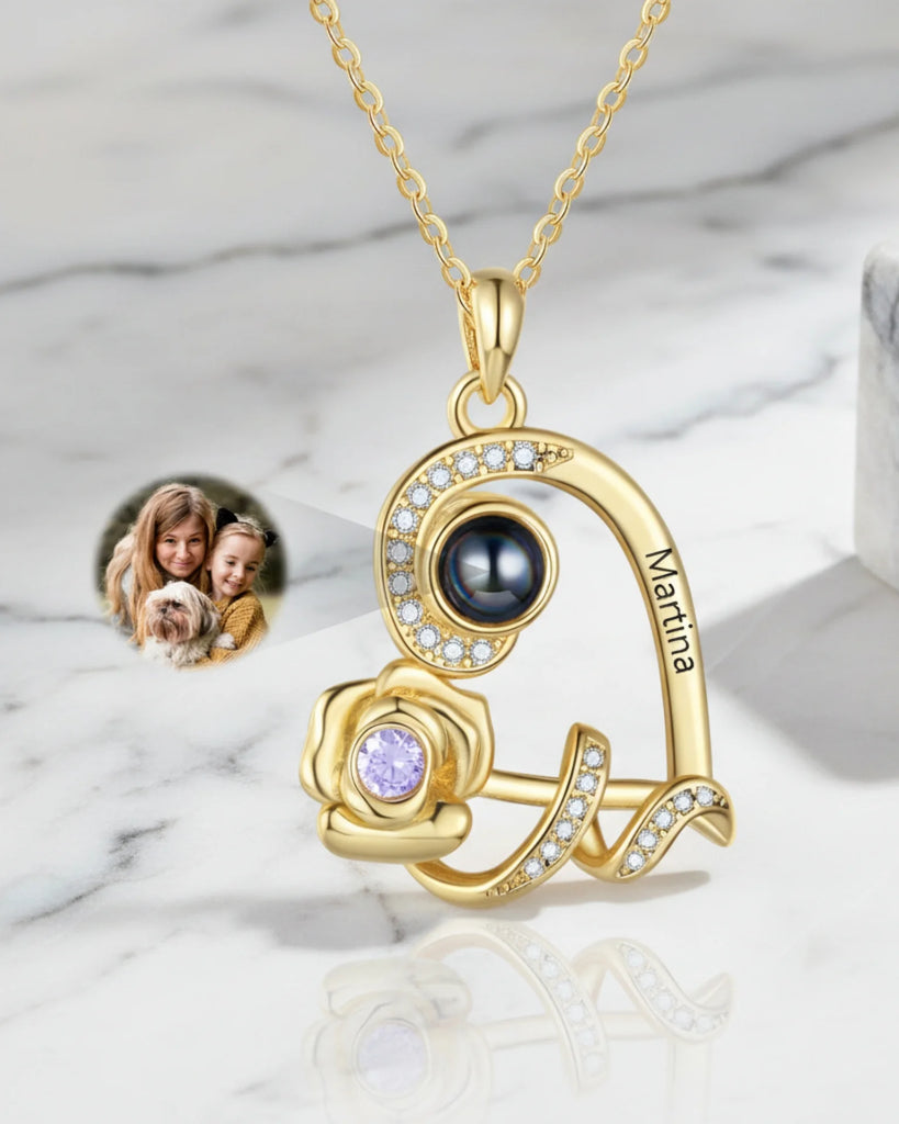 Personalised Heart Rose Photo Projection Necklace