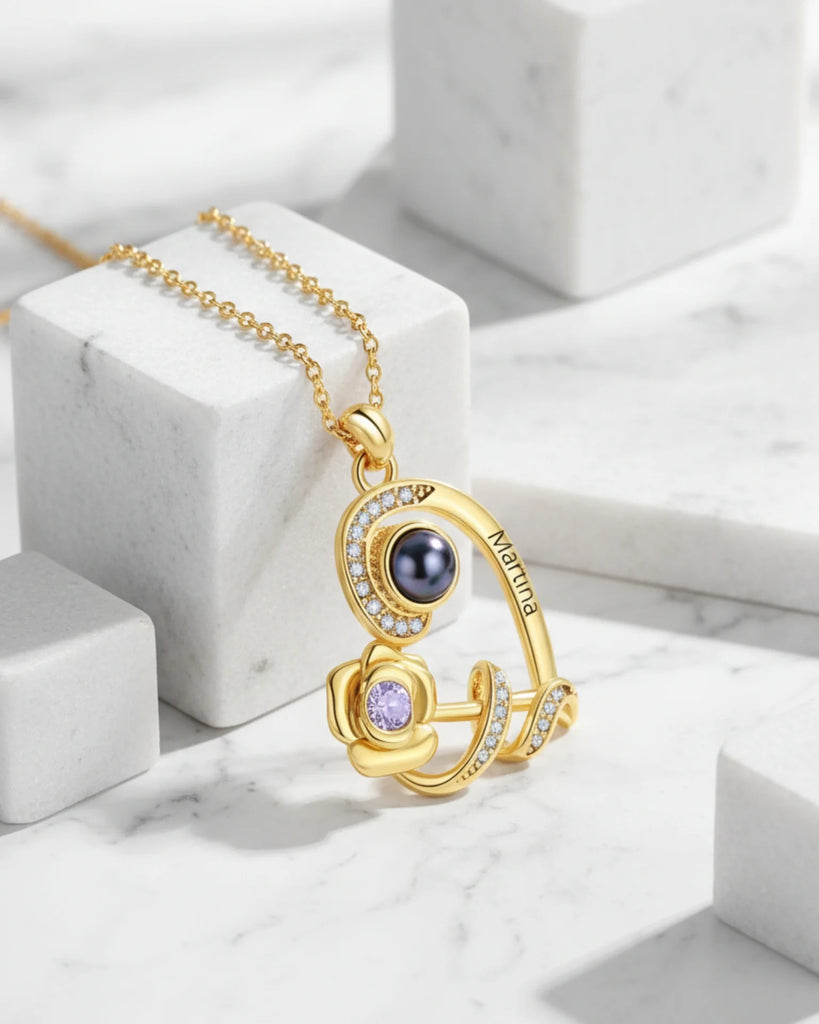 Personalised Heart Rose Photo Projection Necklace