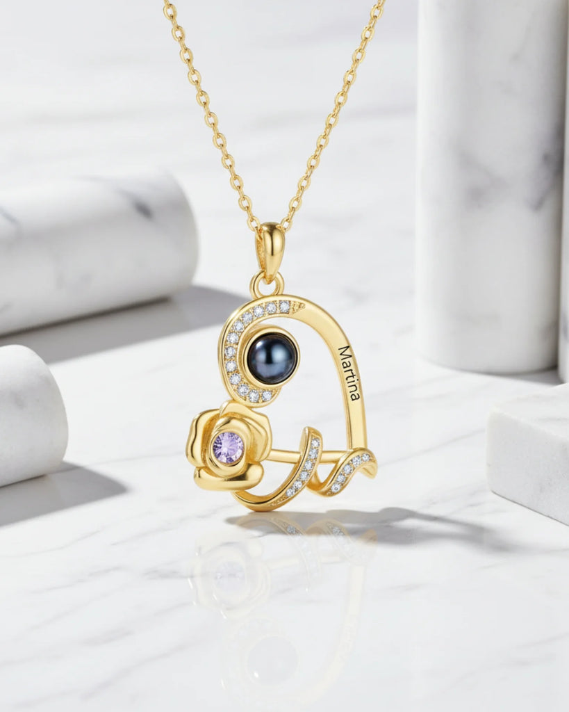 Personalised Heart Rose Photo Projection Necklace