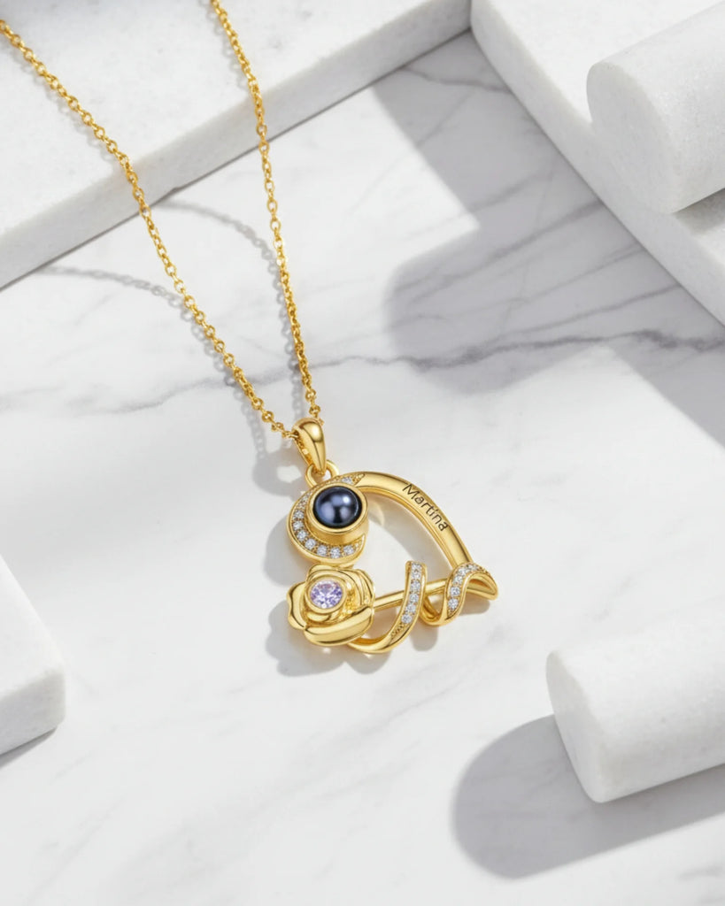 Personalised Heart Rose Photo Projection Necklace