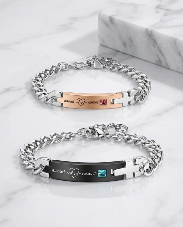 Heartbeat Couple Bracelets - Matching Stainless Steel Set