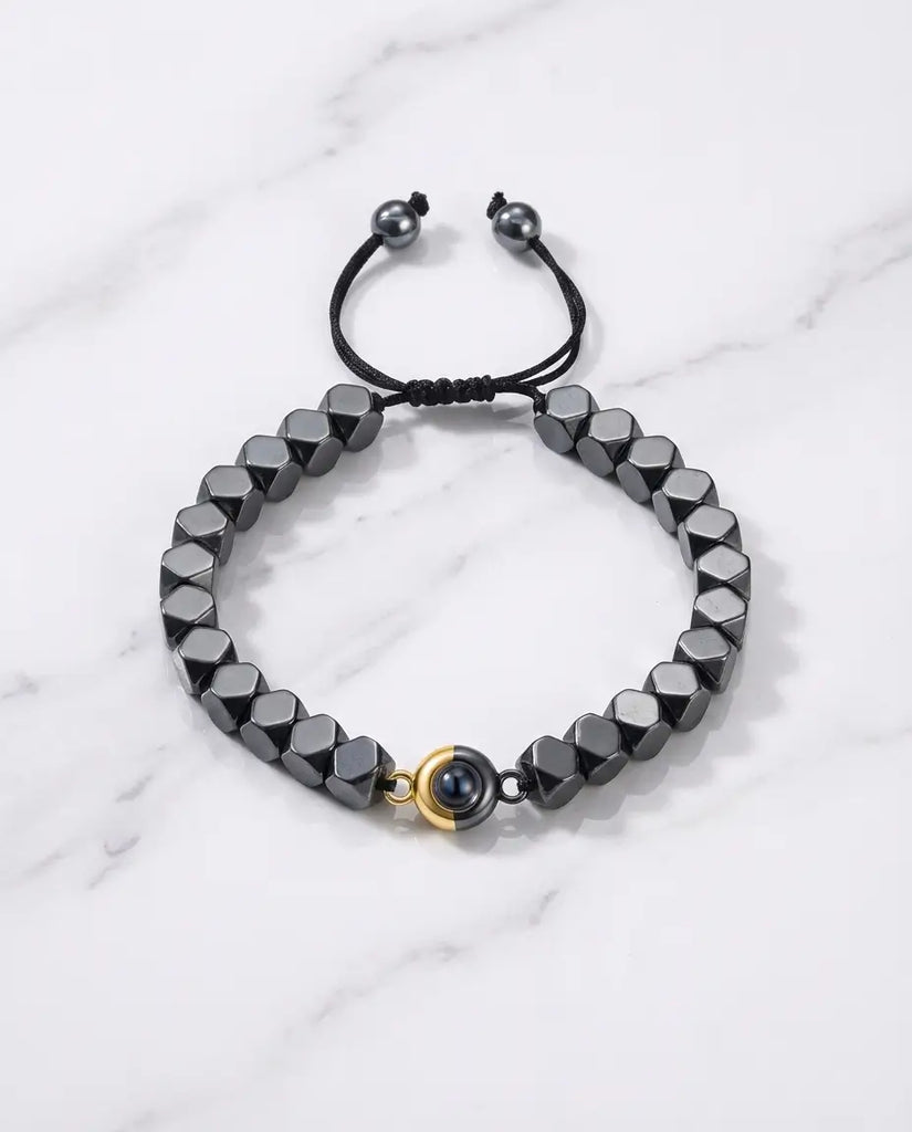 Personalised Hematite Photo Projection Bracelet - Unisex Picture Bead IfShe UK