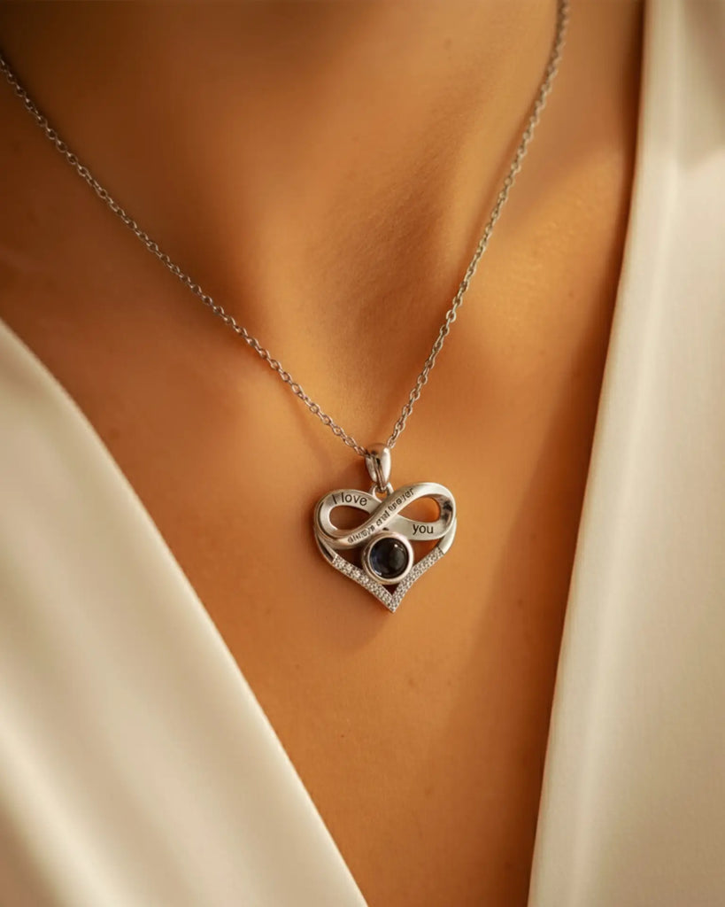 Personalised Infinity Heart Photo Projection & Engraving Necklace IfShe UK