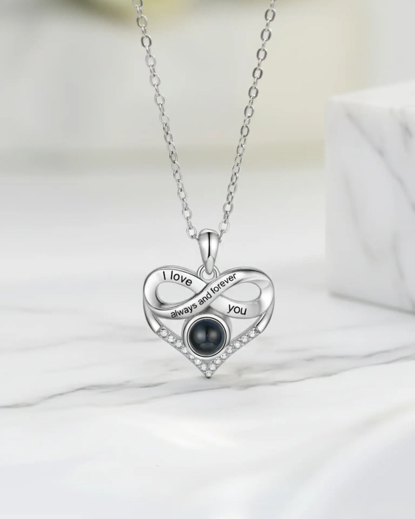 Personalised Infinity Heart Photo Projection & Engraving Necklace IfShe UK