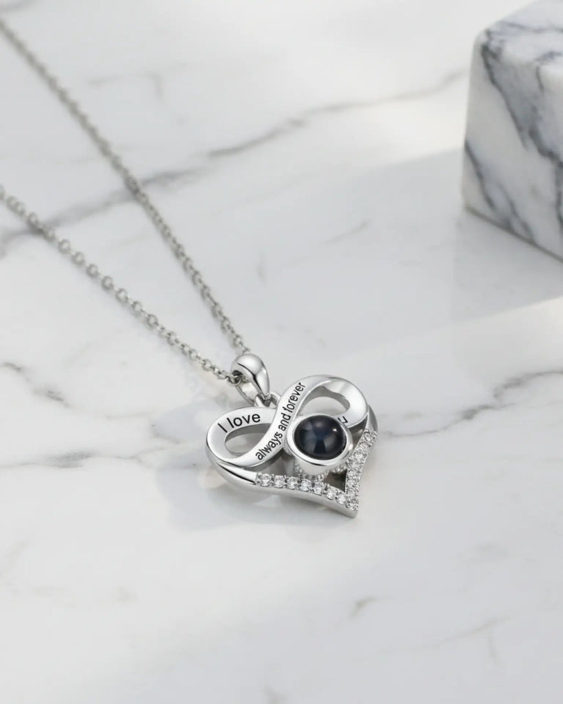 Personalised Infinity Heart Photo Projection & Engraving Necklace IfShe UK