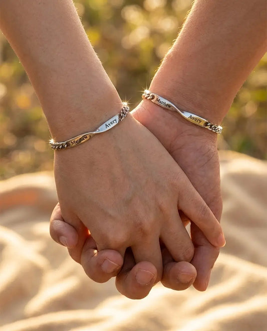 Personalised Infinity Name Bar Couples Bracelets - Engraved Stainless Steel Set IfShe UK