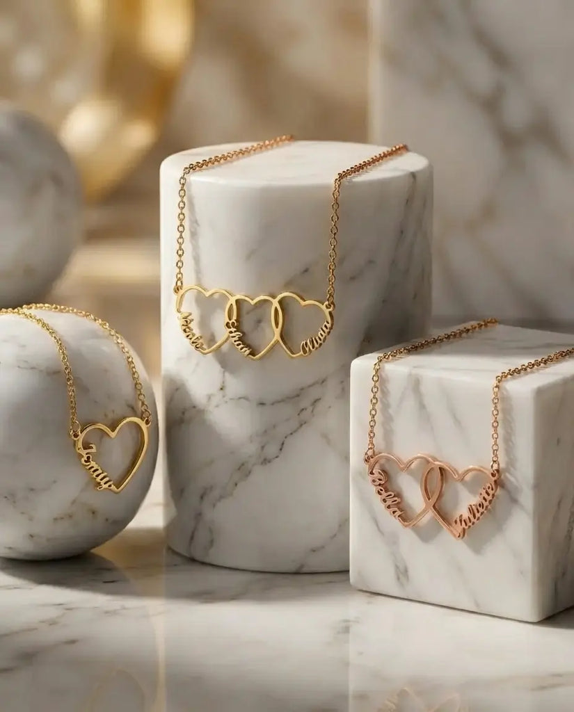 Personalised Interlinked Family Heart Name Necklace - Custom 1-5 Names Pendant IfShe UK