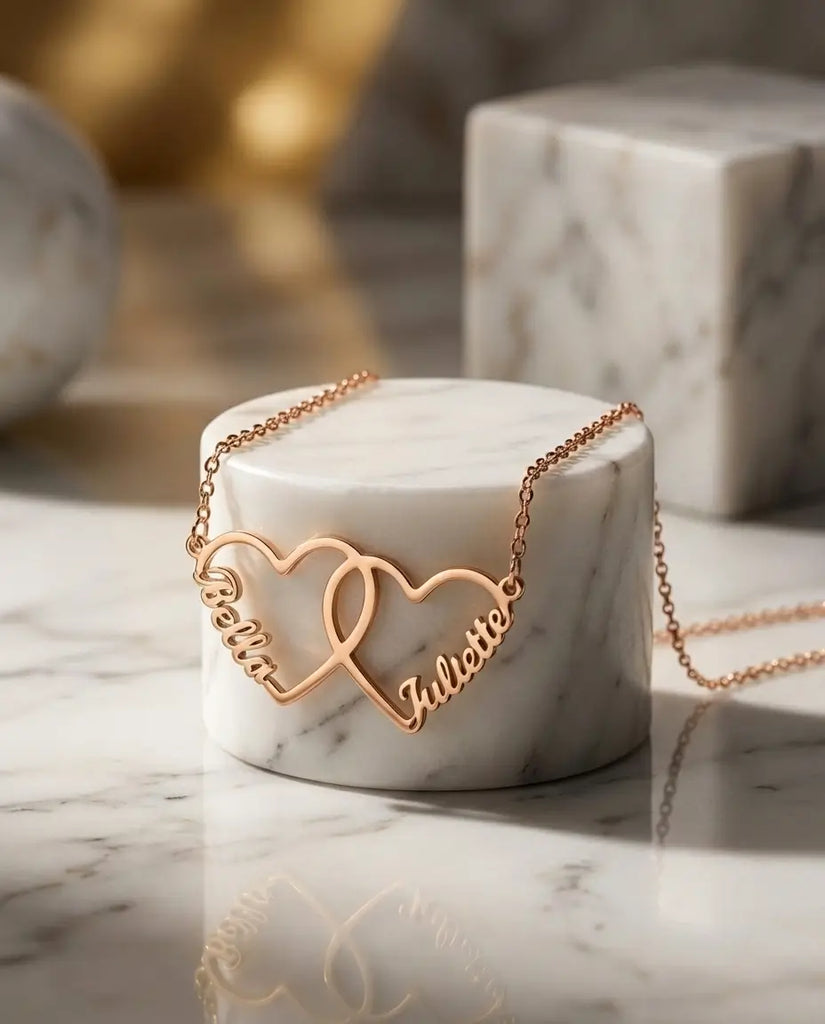 Personalised Interlinked Family Heart Name Necklace - Custom 1-5 Names Pendant IfShe UK