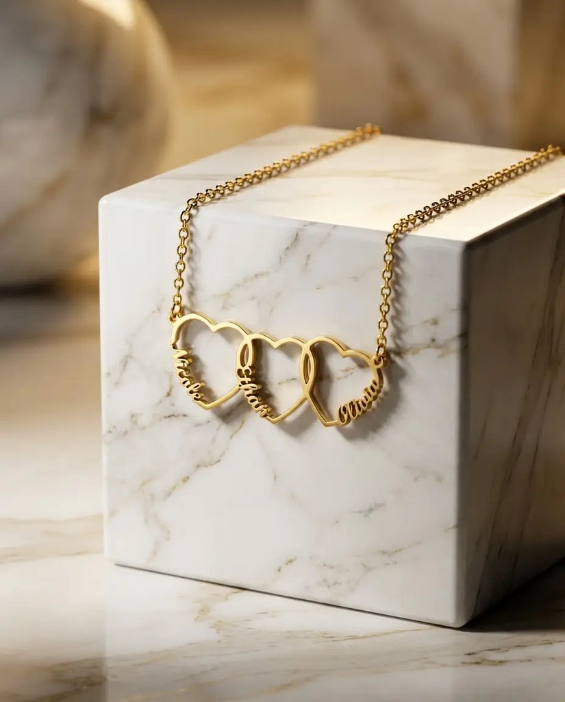 Personalised Interlinked Family Heart Name Necklace - Custom 1-5 Names Pendant IfShe UK