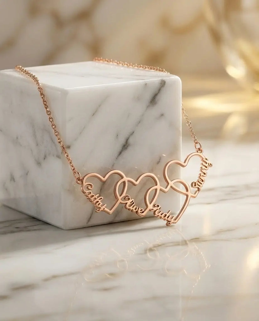 Personalised Interlinked Family Heart Name Necklace - Custom 1-5 Names Pendant IfShe UK