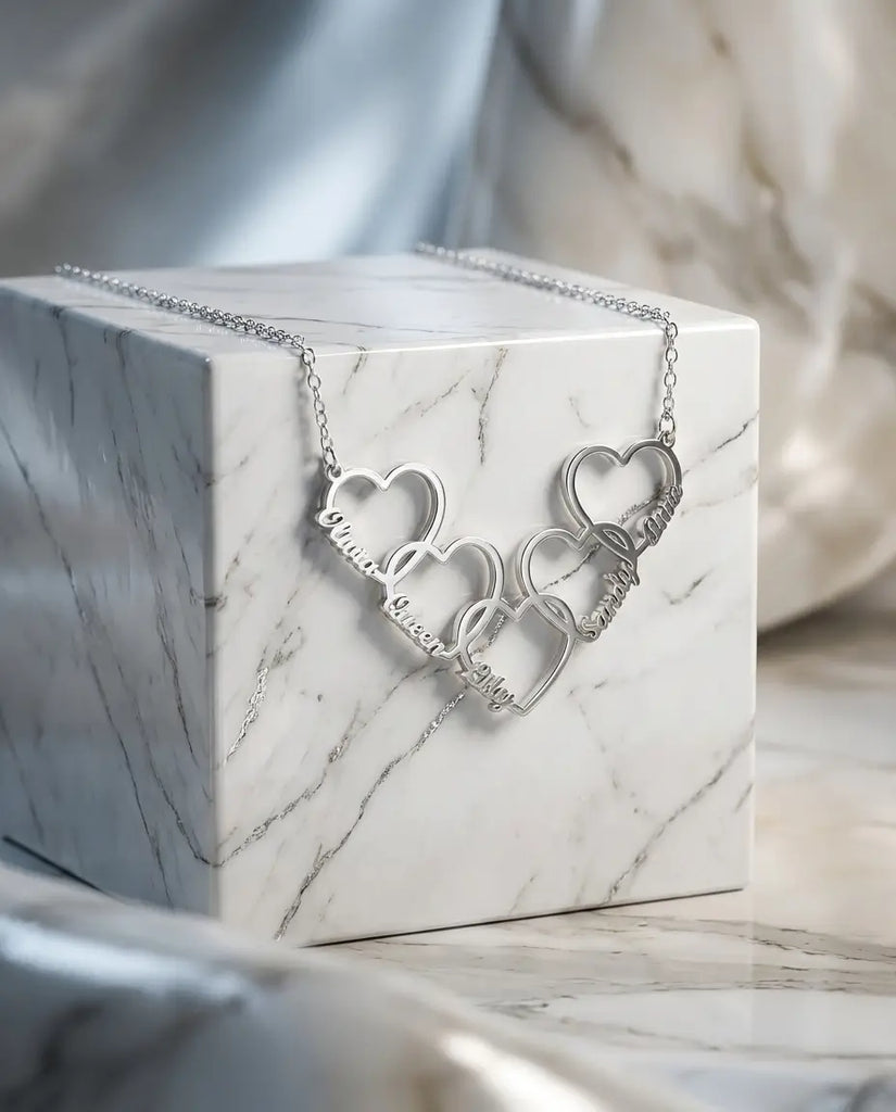 Personalised Interlinked Family Heart Name Necklace - Custom 1-5 Names Pendant IfShe UK