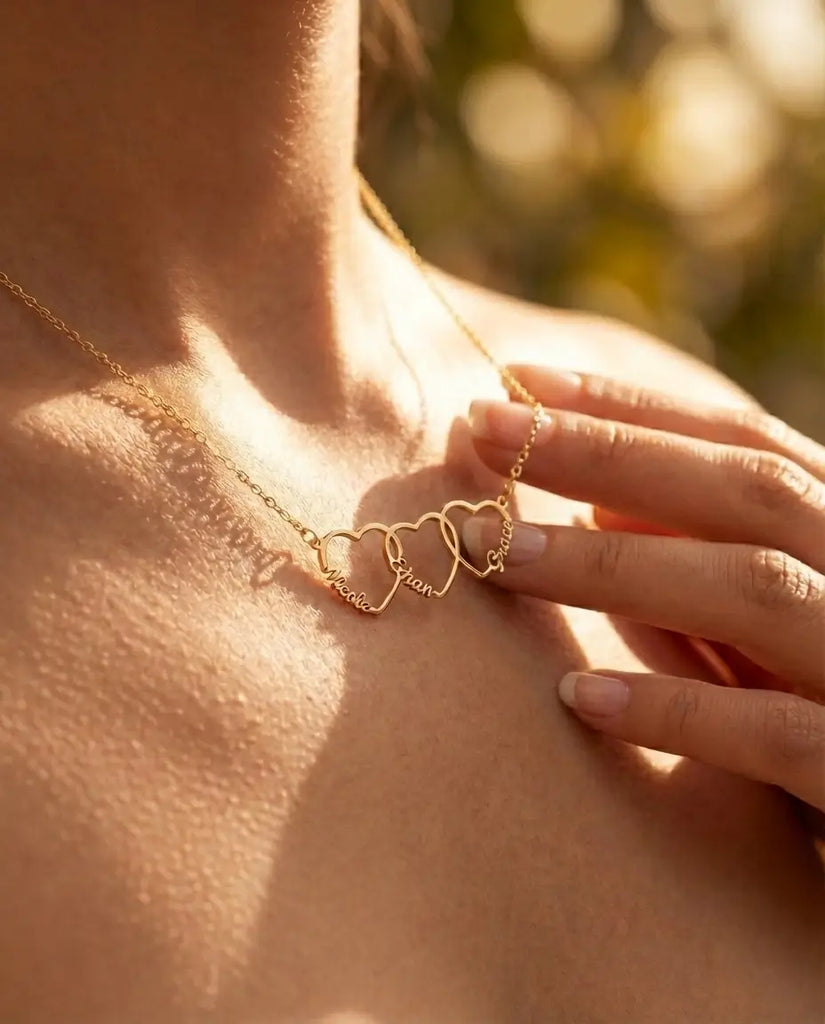 Personalised Interlinked Family Heart Name Necklace - Custom 1-5 Names Pendant IfShe UK