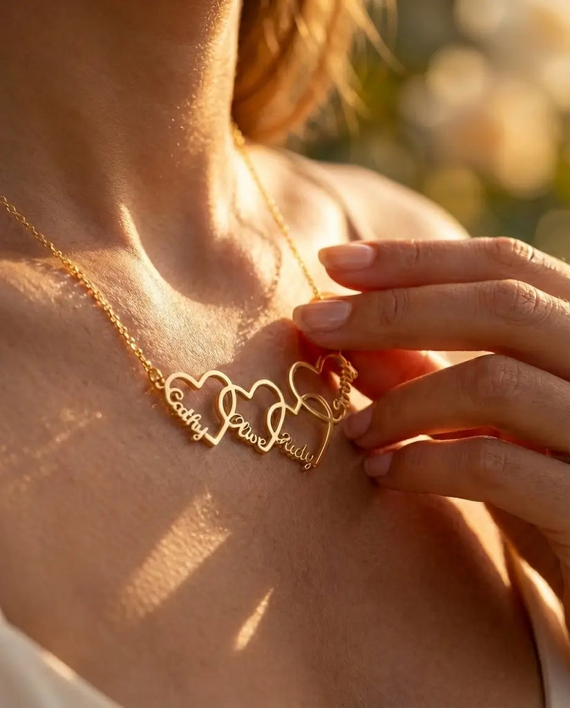 Personalised Interlinked Family Heart Name Necklace - Custom 1-5 Names Pendant IfShe UK