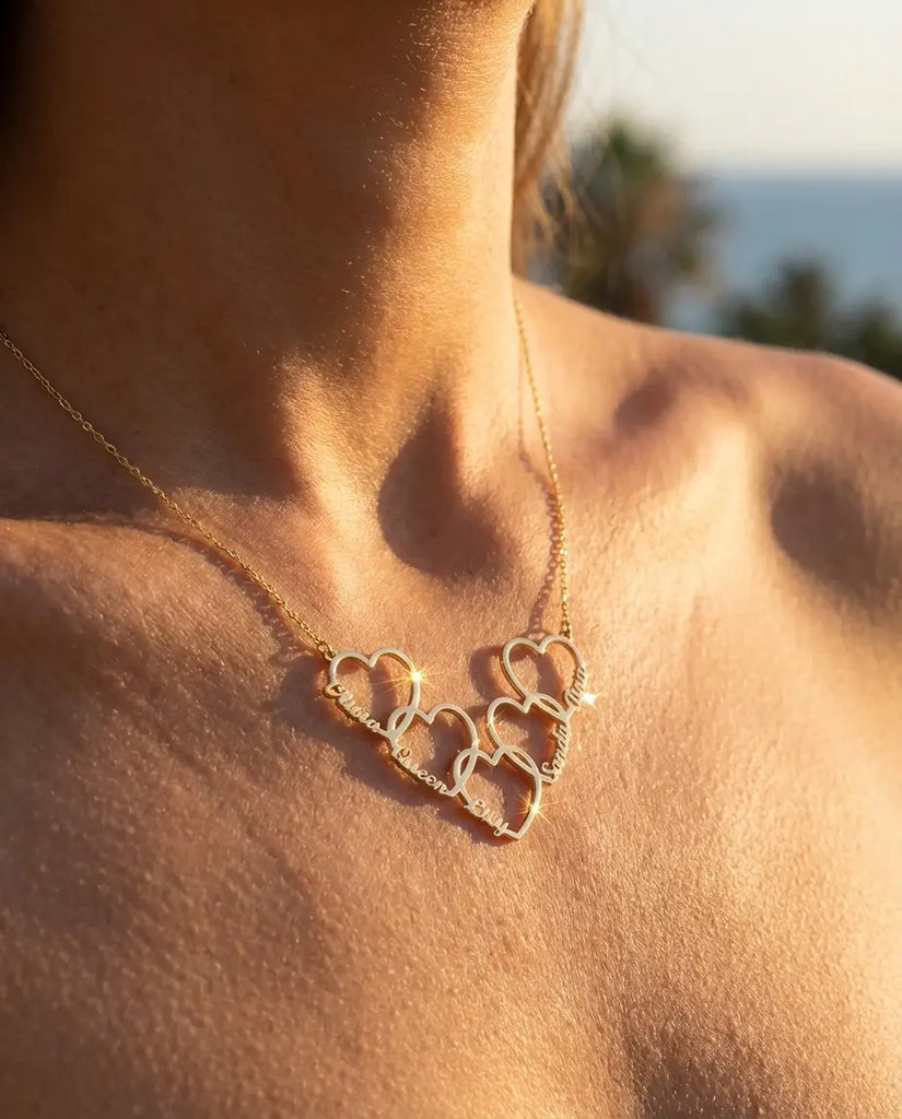 Personalised Interlinked Family Heart Name Necklace - Custom 1-5 Names Pendant IfShe UK
