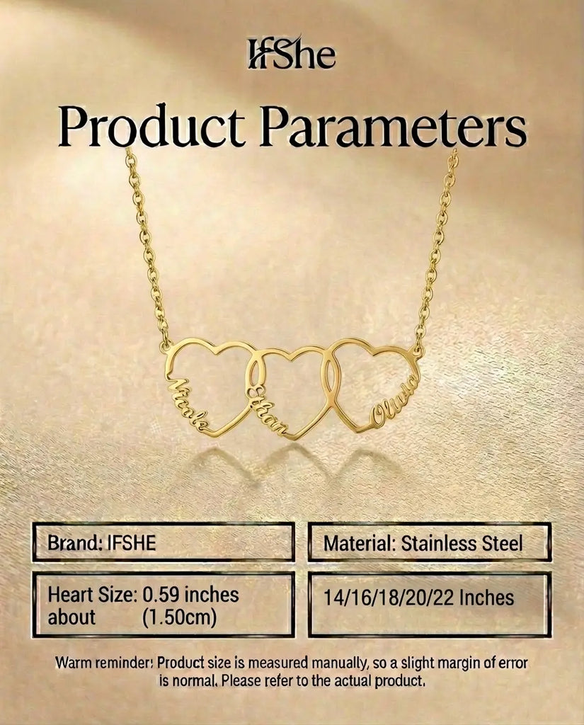 Personalised Interlinked Family Heart Name Necklace - Custom 1-5 Names Pendant IfShe UK