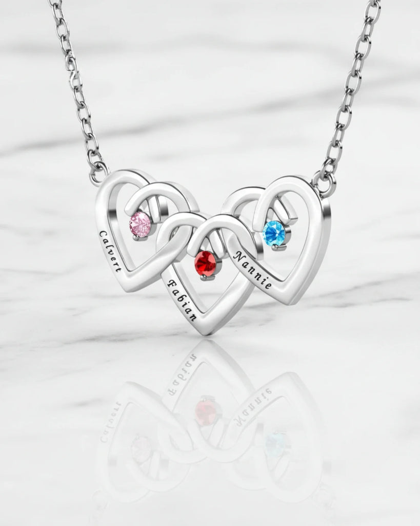 Personalised Interlocking Three Heart Birthstone Necklace