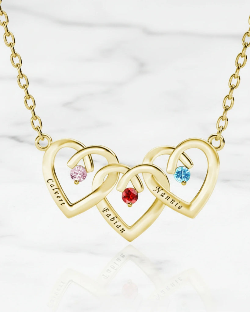 Personalised Interlocking Three Heart Birthstone Necklace