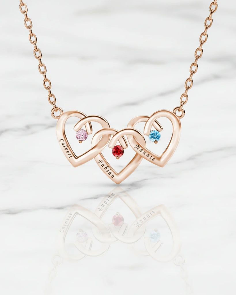 Personalised Interlocking Three Heart Birthstone Necklace