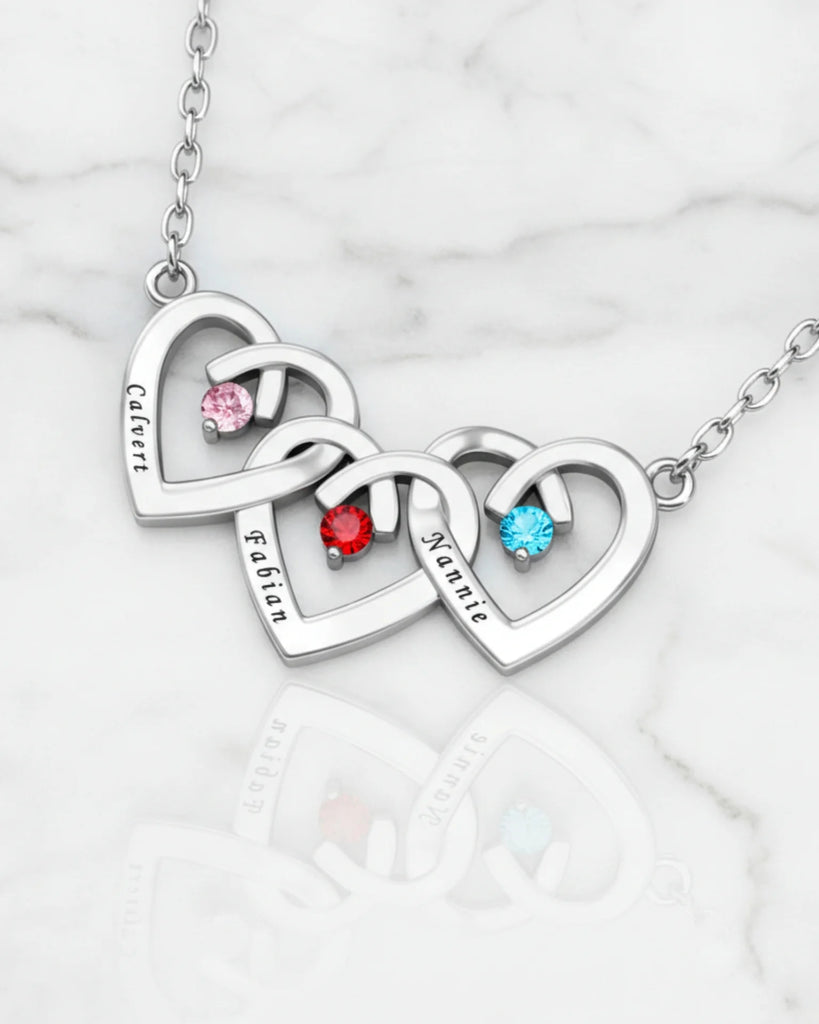 Personalised Interlocking Three Heart Birthstone Necklace