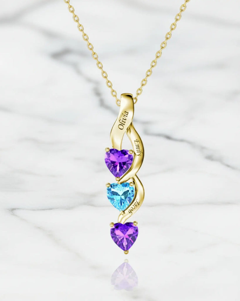 Personalised Intertwined Hearts Necklace for Mum - 3 Birthstones & Names IfShe UK