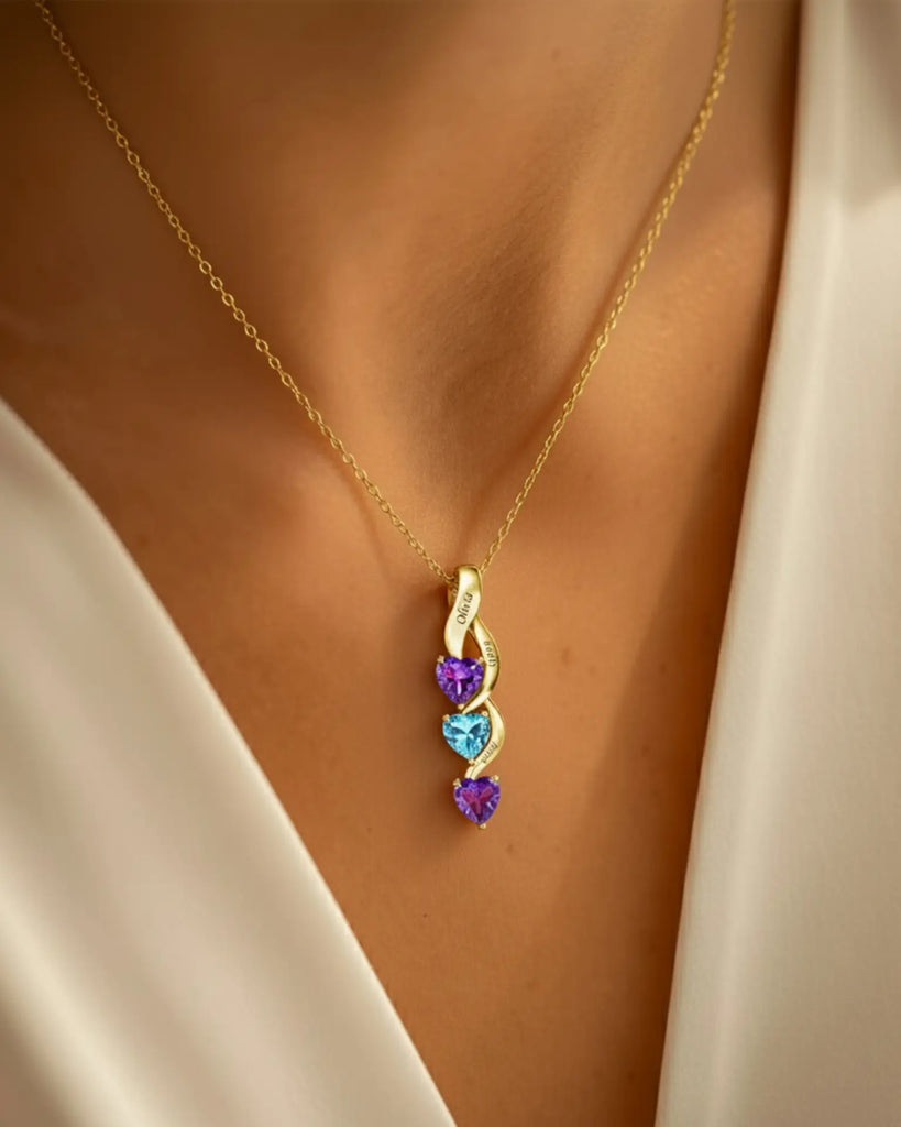 Personalised Intertwined Hearts Necklace for Mum - 3 Birthstones & Names IfShe UK