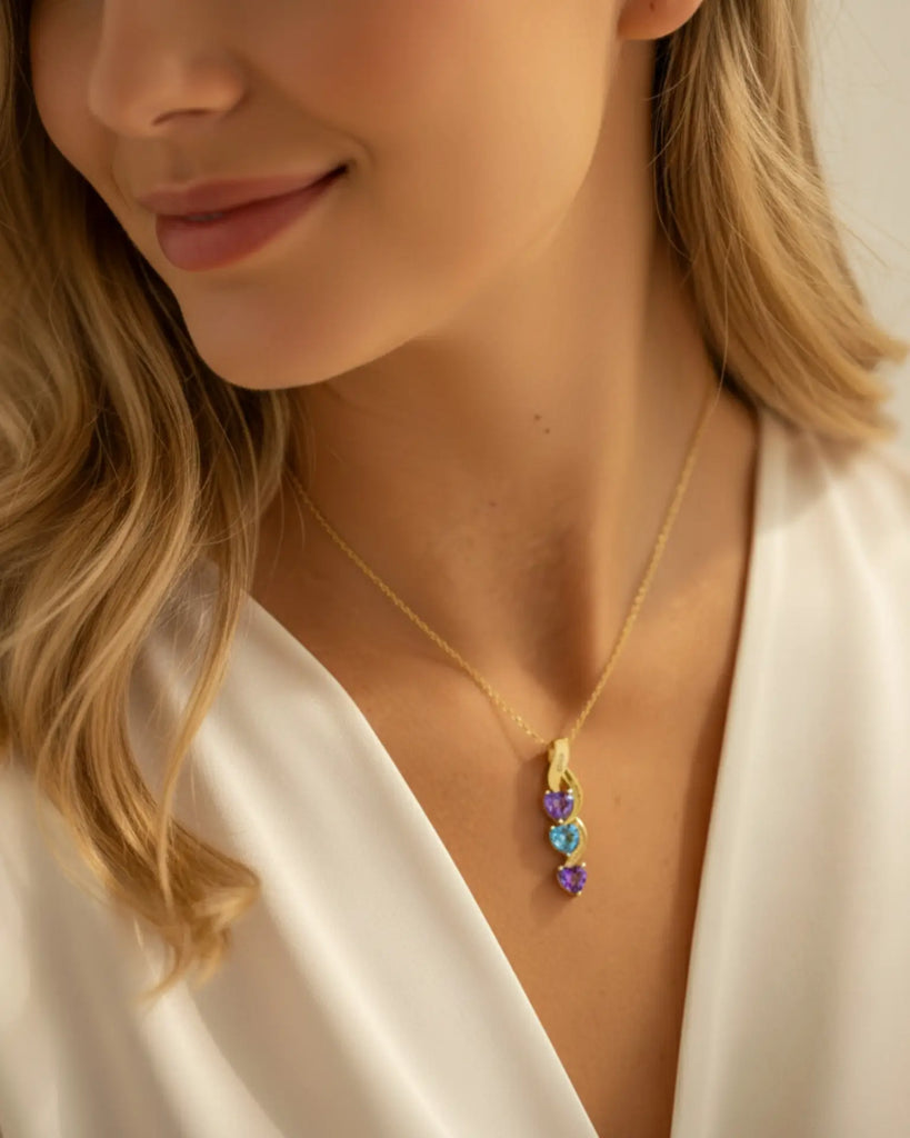 Personalised Intertwined Hearts Necklace for Mum - 3 Birthstones & Names IfShe UK