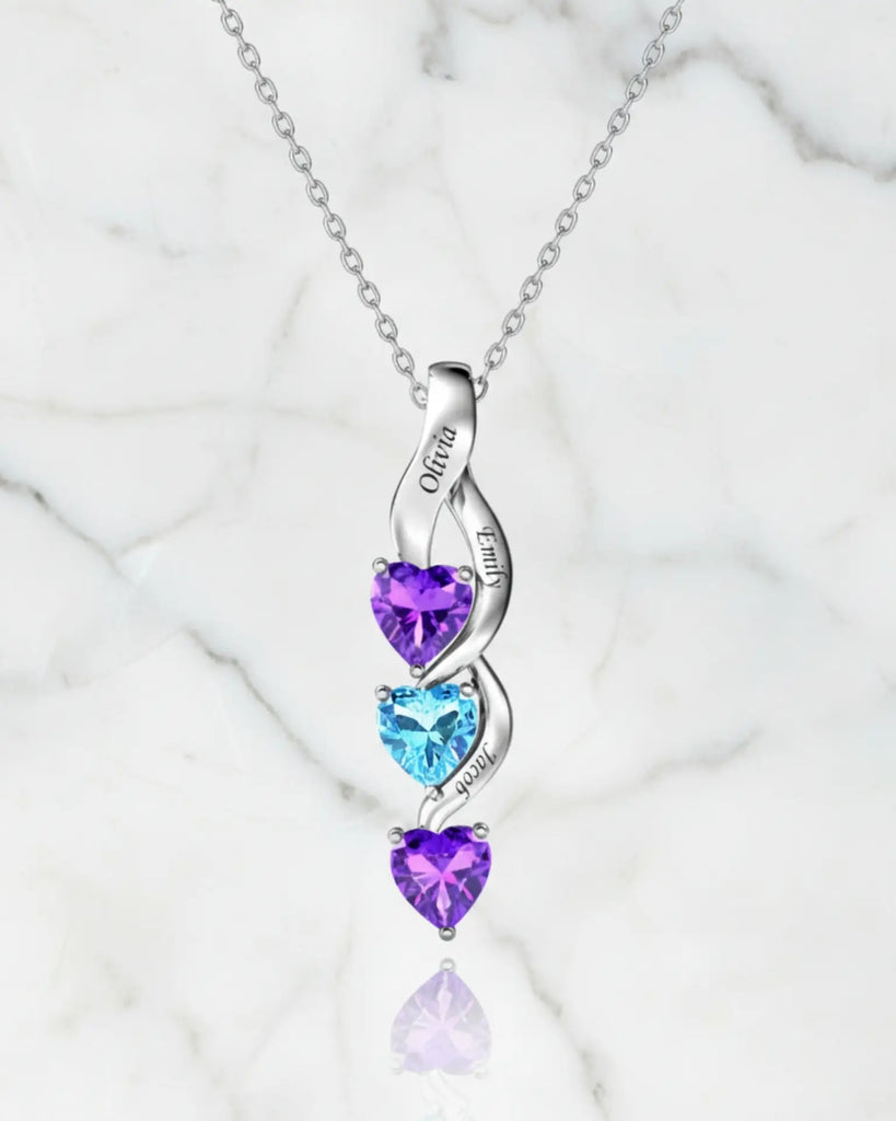 Personalised Intertwined Hearts Necklace for Mum - 3 Birthstones & Names IfShe UK