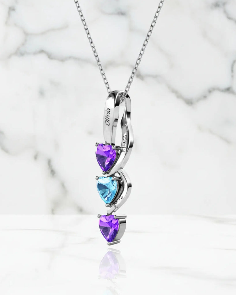 Personalised Intertwined Hearts Necklace for Mum - 3 Birthstones & Names IfShe UK
