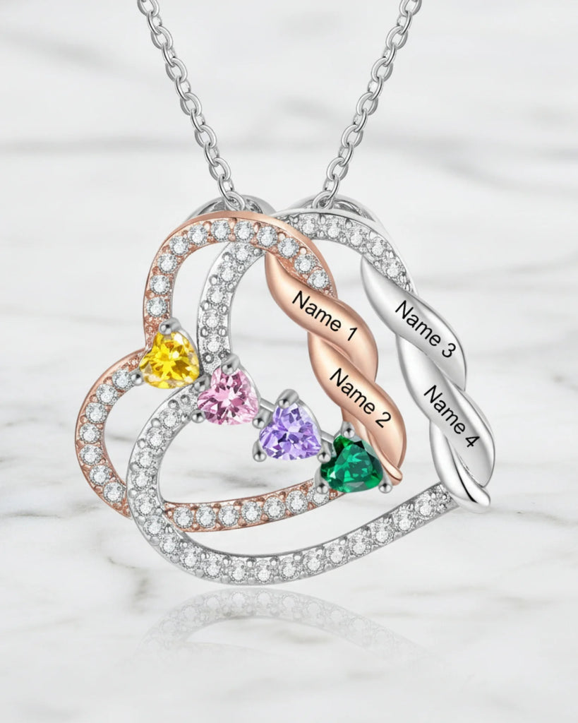 Personalised Intertwined Hearts Necklace with Birthstones & Engraved Names