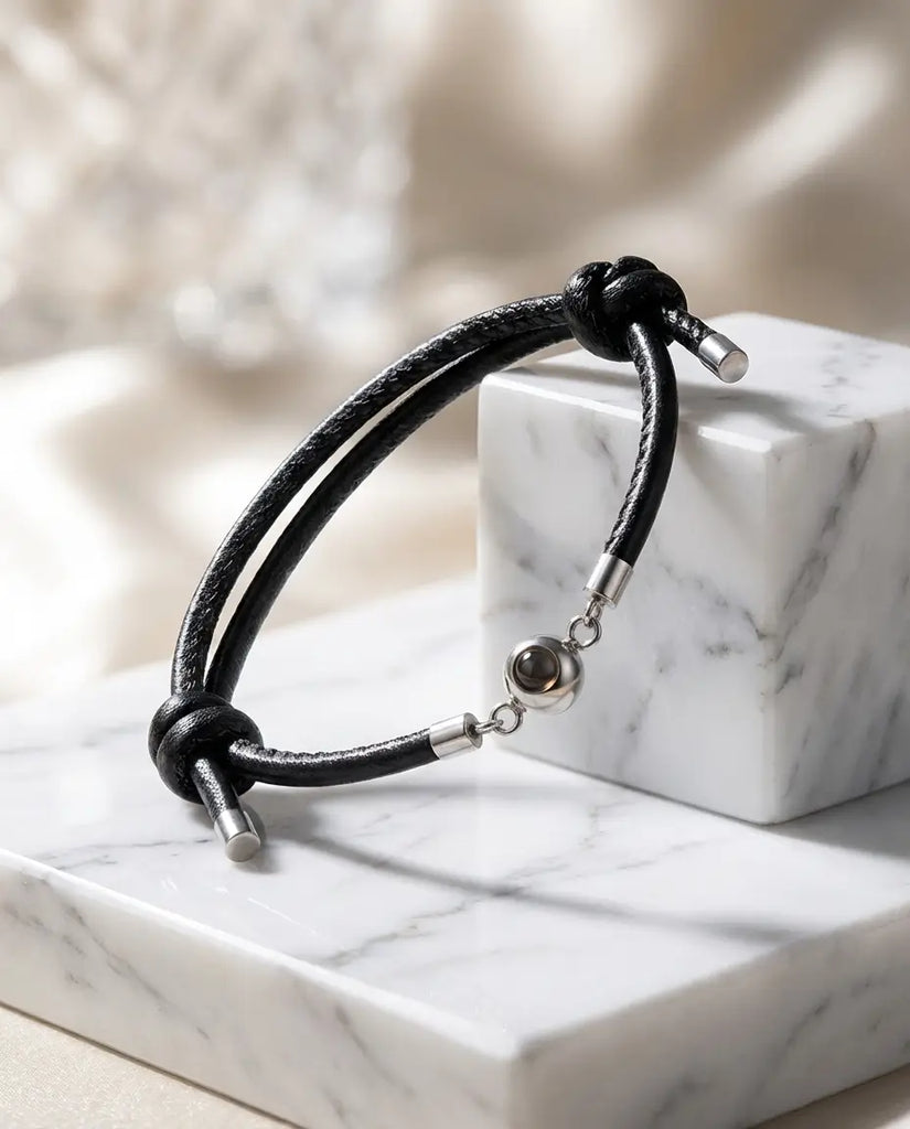 Personalised Leather Photo Projection Bracelet - Unisex Adjustable Design IfShe UK