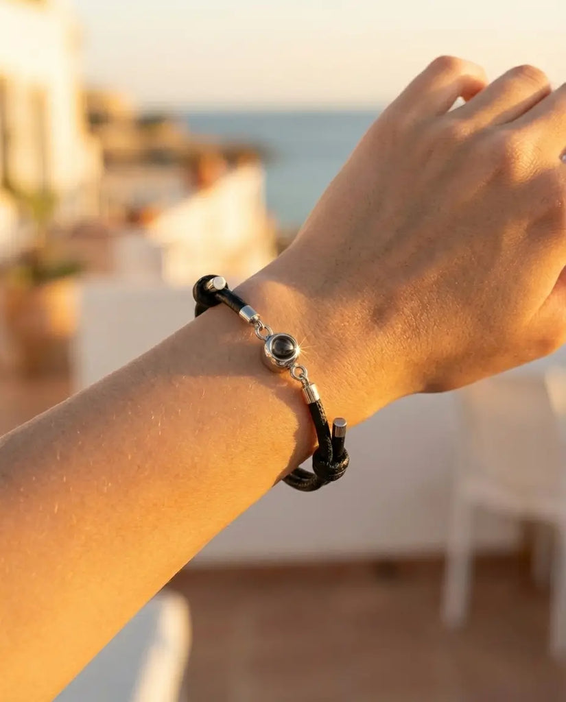 Personalised Leather Photo Projection Bracelet - Unisex Adjustable Design IfShe UK