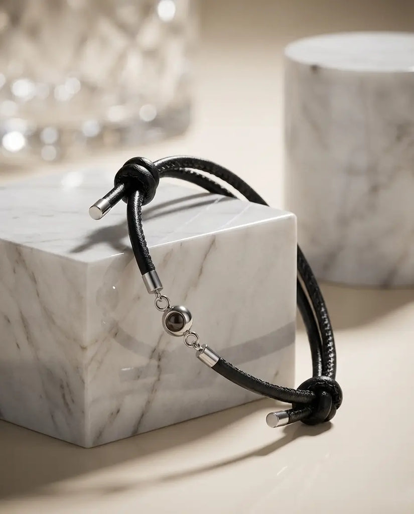 Personalised Leather Photo Projection Bracelet - Unisex Adjustable Design IfShe UK