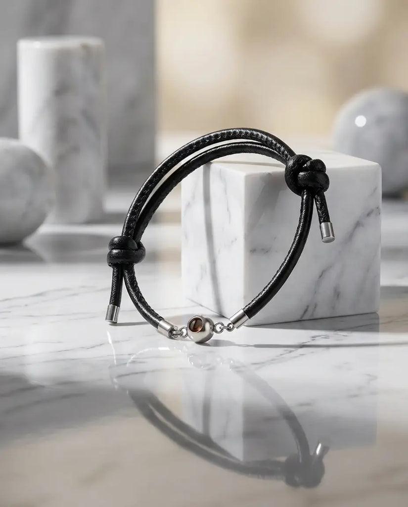 Personalised Leather Photo Projection Bracelet - Unisex Adjustable Design IfShe UK