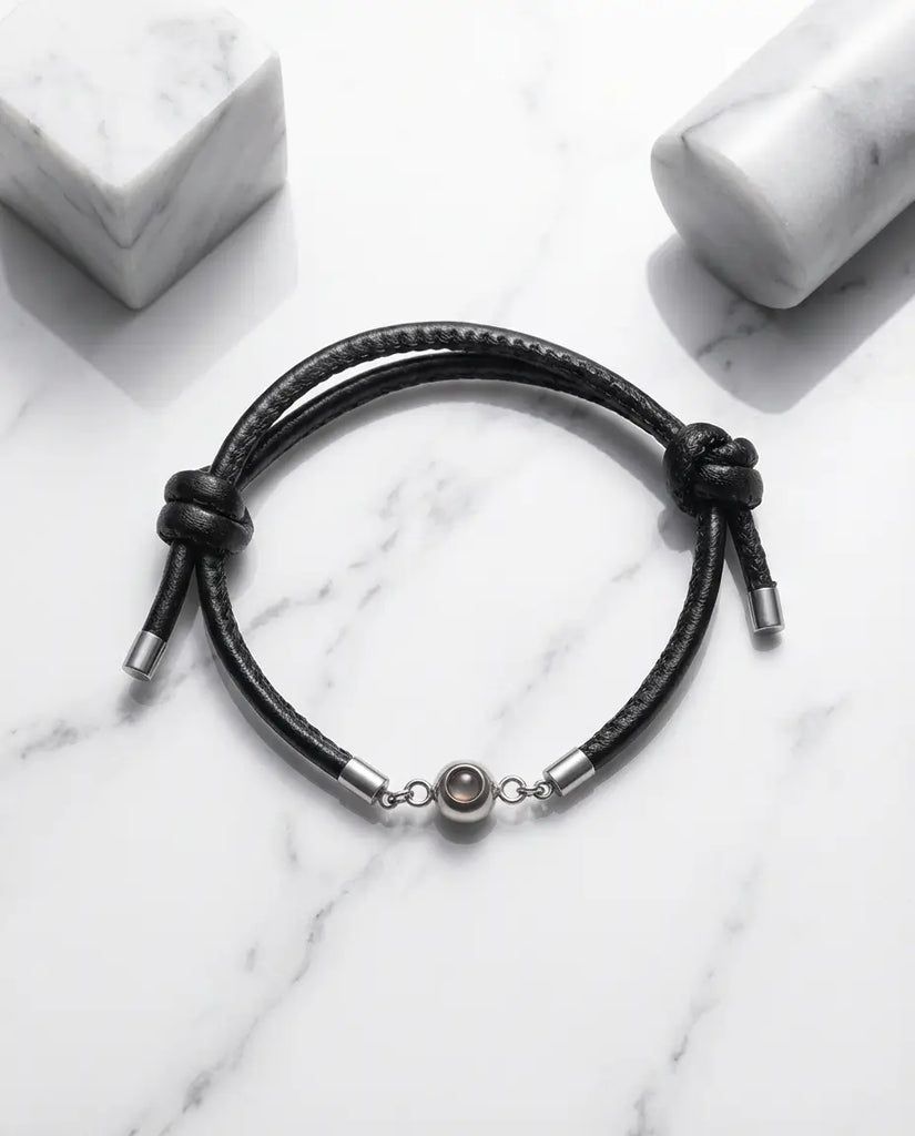 Personalised Leather Photo Projection Bracelet - Unisex Adjustable Design IfShe UK