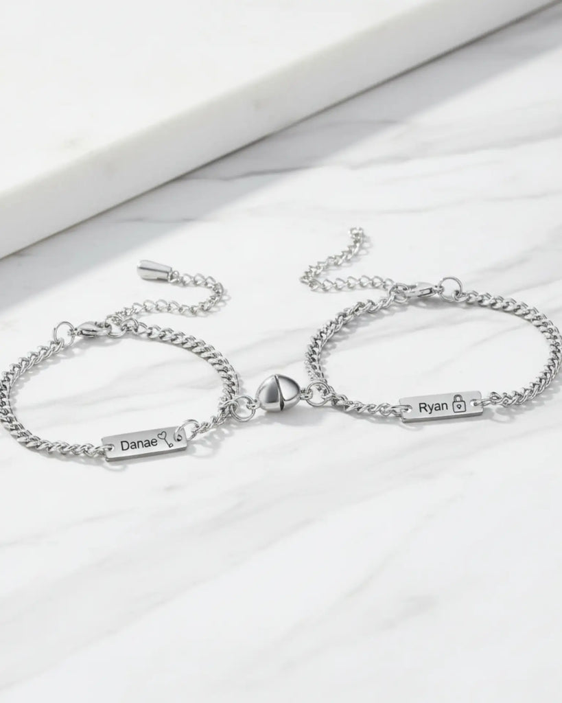 Personalised Magnetic Lock & Key Couple Bracelets IfShe UK