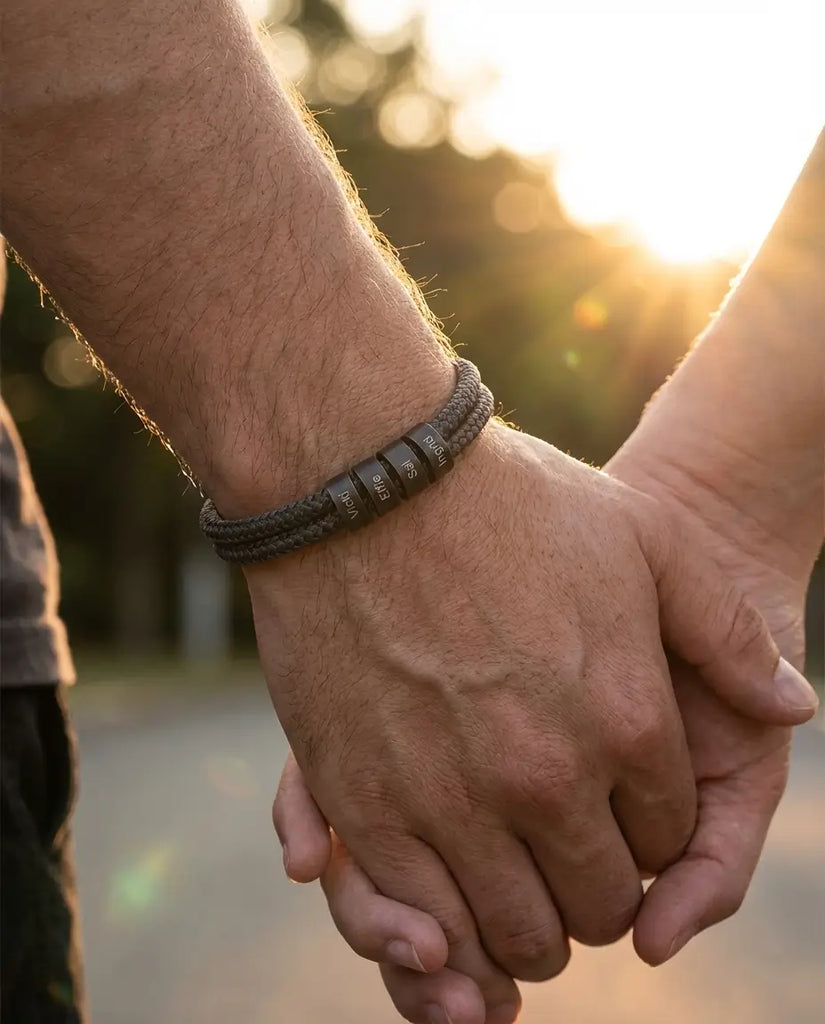Personalised Men's Braided Rope Bracelet - Custom Engraved Name Beads IfShe UK