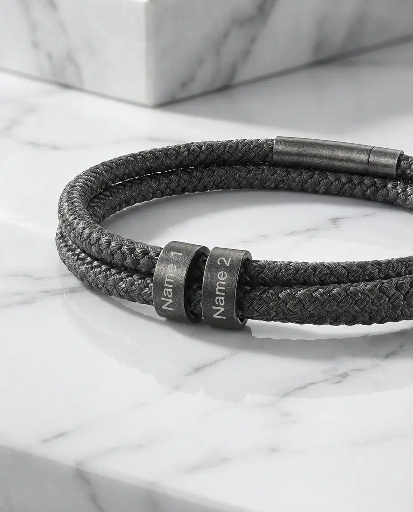 Personalised Men's Braided Rope Bracelet - Custom Engraved Name Beads IfShe UK