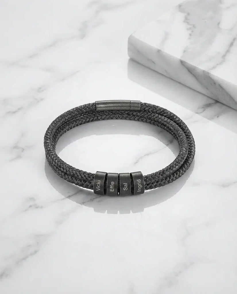 Personalised Men's Braided Rope Bracelet - Custom Engraved Name Beads IfShe UK