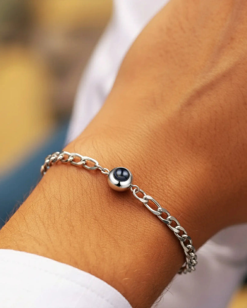 Personalised Men's Curb Chain Photo Projection Bracelet IfShe UK