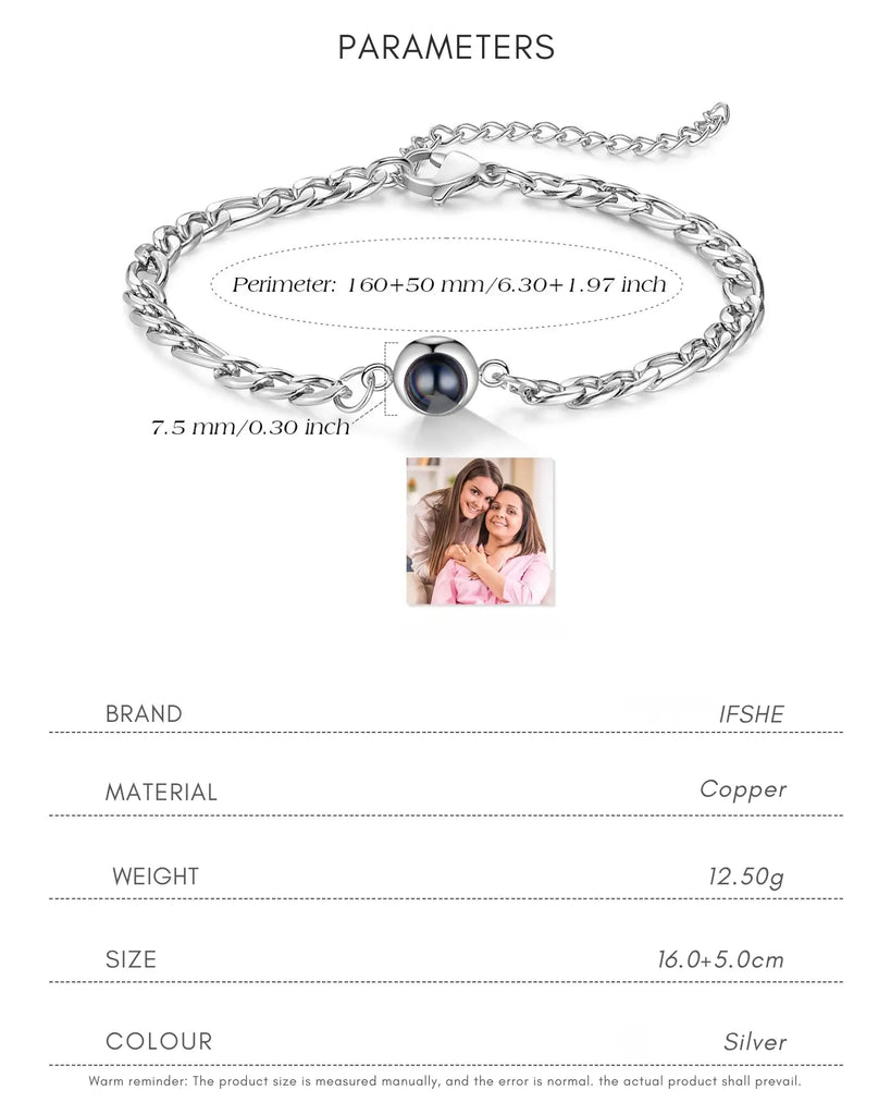 Personalised Men's Curb Chain Photo Projection Bracelet IfShe UK