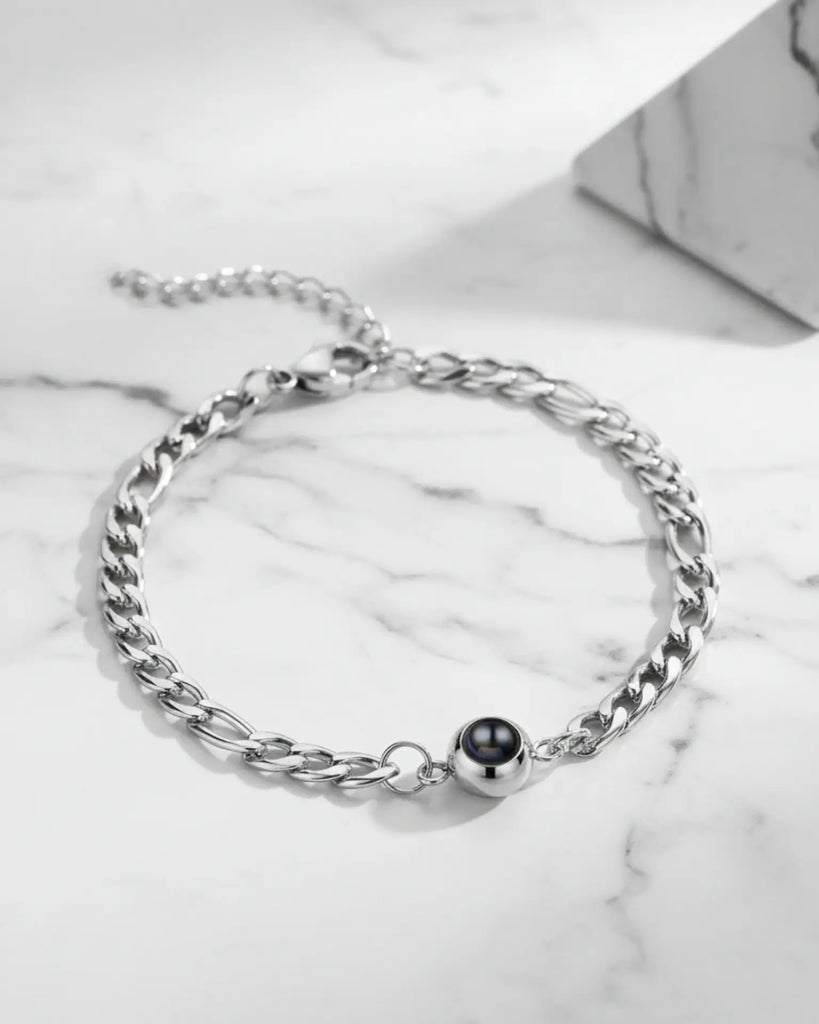 Personalised Men's Curb Chain Photo Projection Bracelet IfShe UK