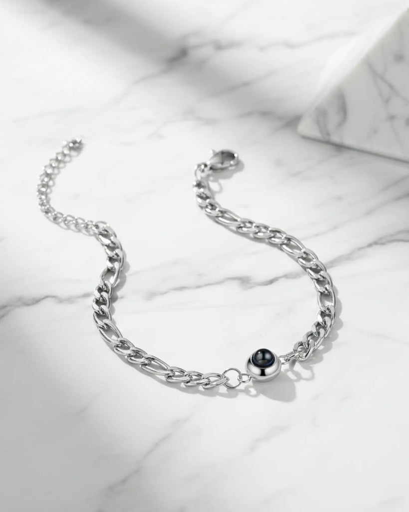 Personalised Men's Curb Chain Photo Projection Bracelet IfShe UK