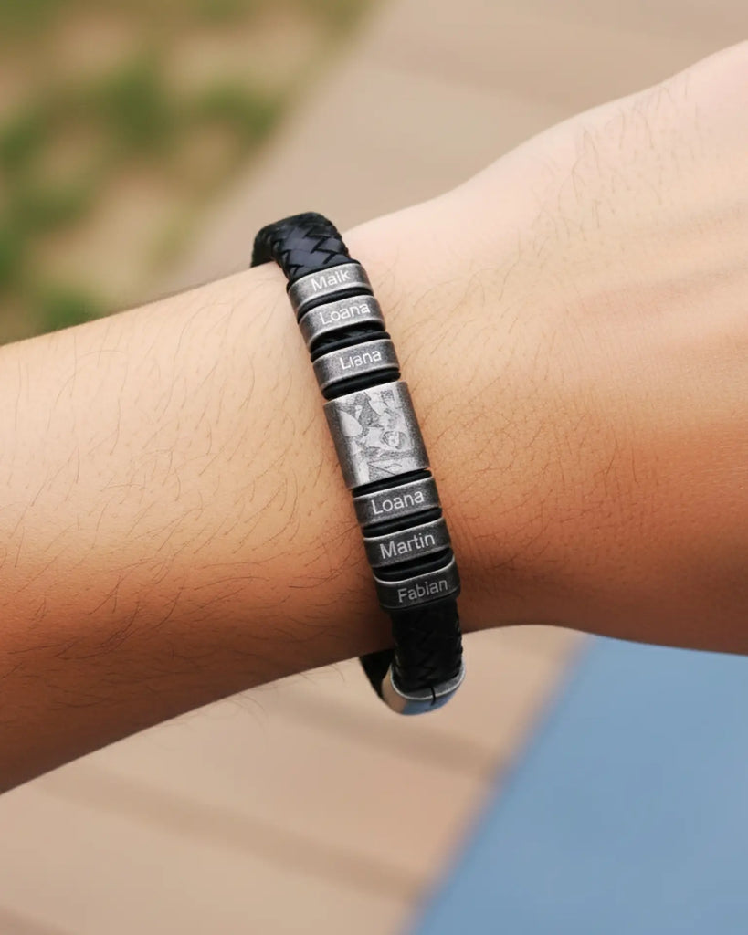 Personalised Multi-Name & Photo Engraved Leather Bracelet IfShe UK