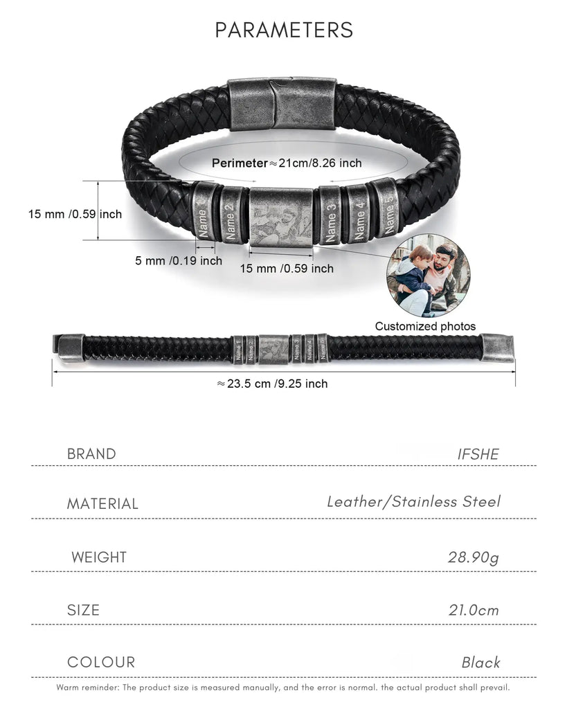Personalised Multi-Name & Photo Engraved Leather Bracelet IfShe UK
