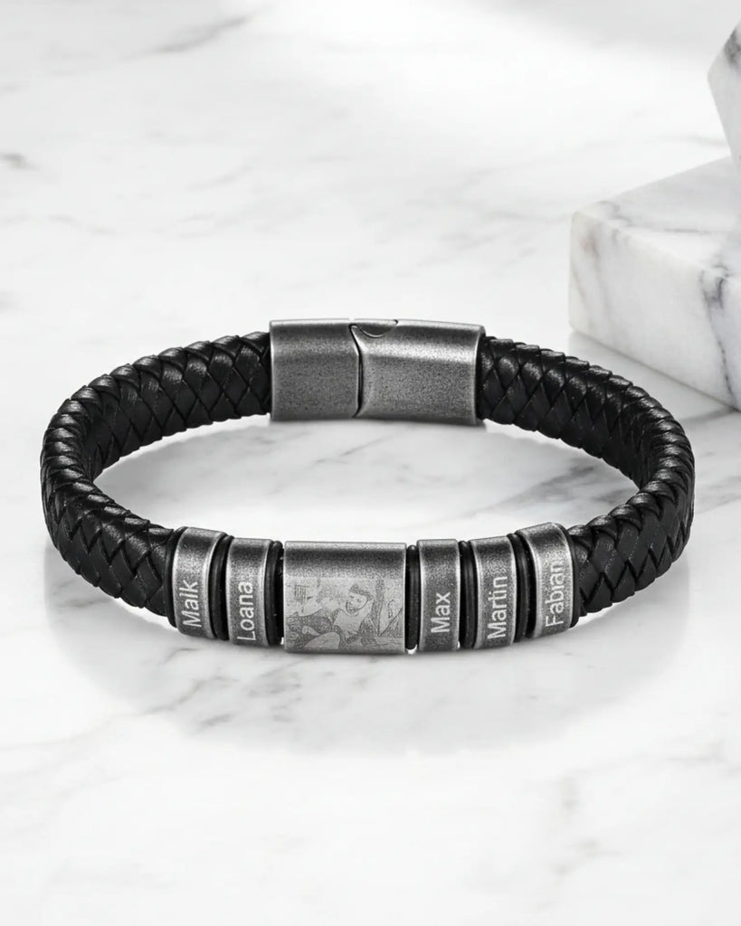 Personalised Multi-Name & Photo Engraved Leather Bracelet IfShe UK